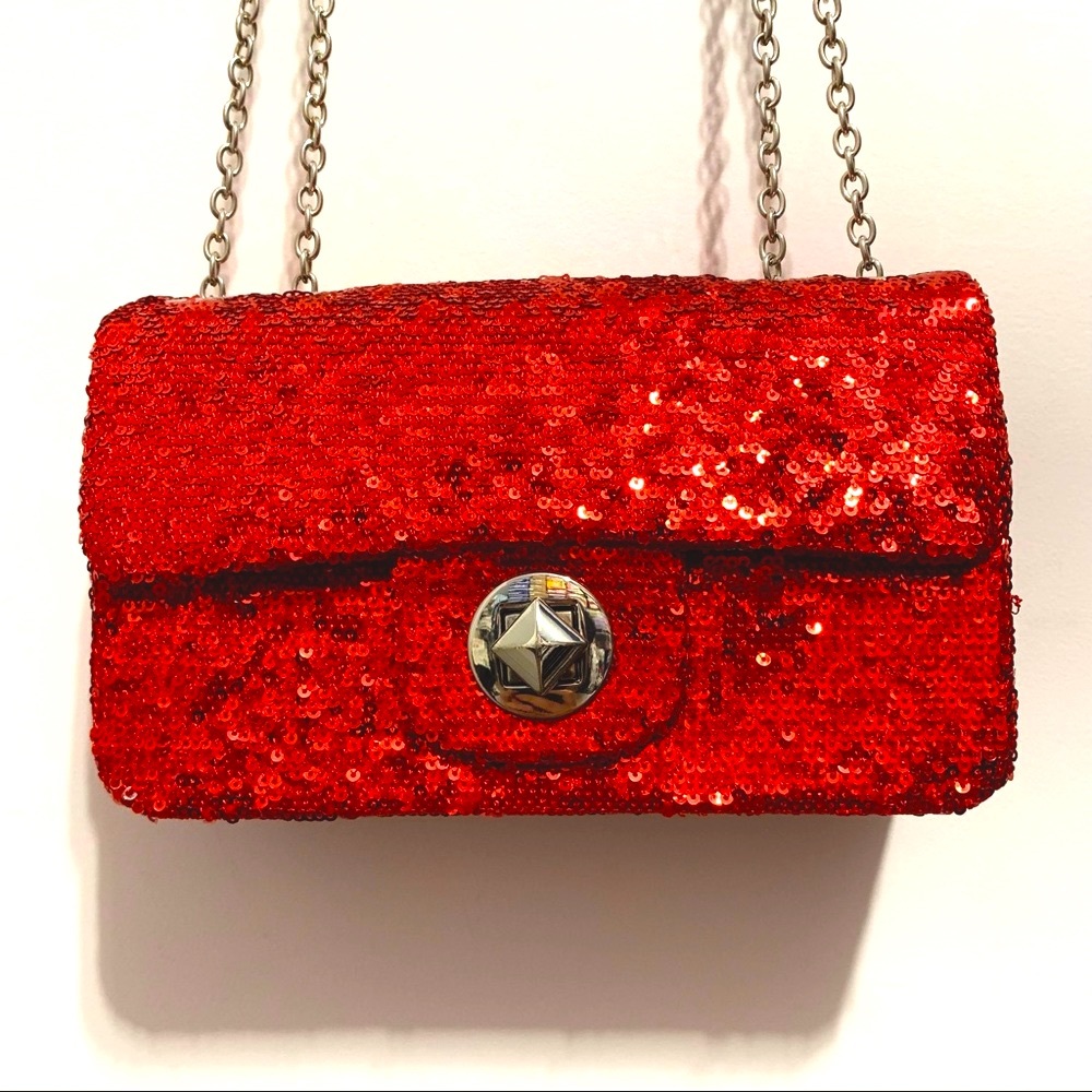 Vintage Red Sequin Mini Bag Silver Chain Purse - Picture 5 of 13